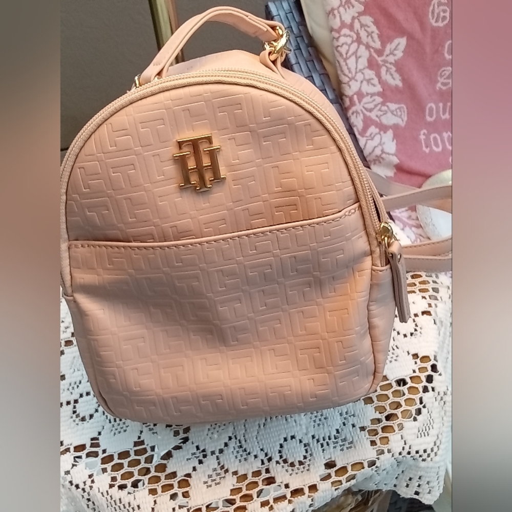 Tommy Hilfiger Soft pink, monogram mini Backpack,EUC, 7.5X8.5",very clean